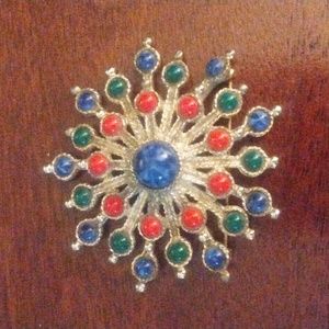 Vintage Sarah Coventry Brooch 1970s multicolor cabochon brooch